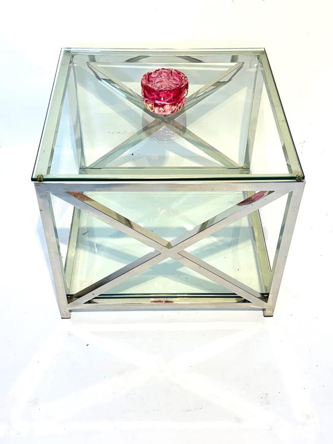 Designer Beistelltisch, Chrom, Glas, New Yorker Design, Lampentisch — Ansicht 2