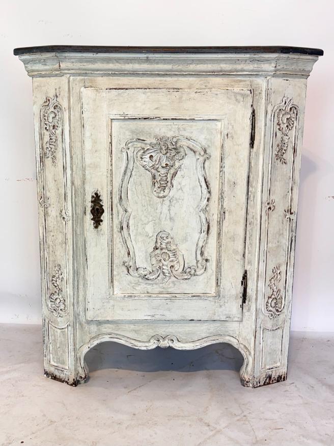 Barocker Eckschrank, Halbschrank, mit farbiger Fassung, Süddeutsch, Ende 18. Jhd — Ansicht 2