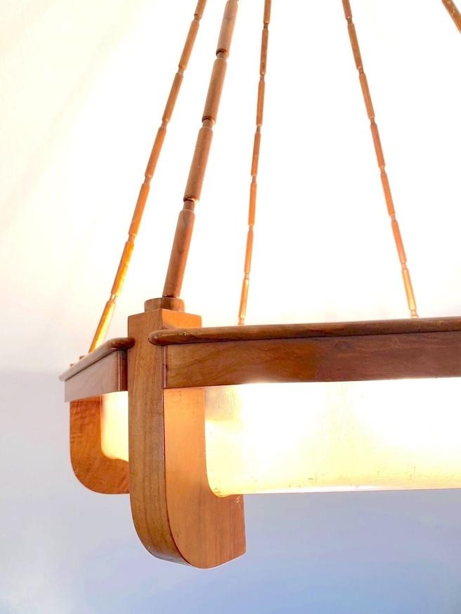 Große Art Deco Deckenlampe, Nussbaum, Frankreich um 1920, sechseckig — Ansicht 3