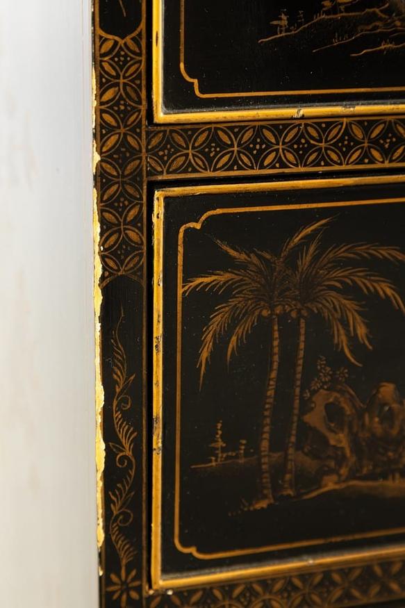 Kleine Chinoiserie-Kommode, viktorianischen Stil, schwarz mit gold. Bemalung — Ansicht 3