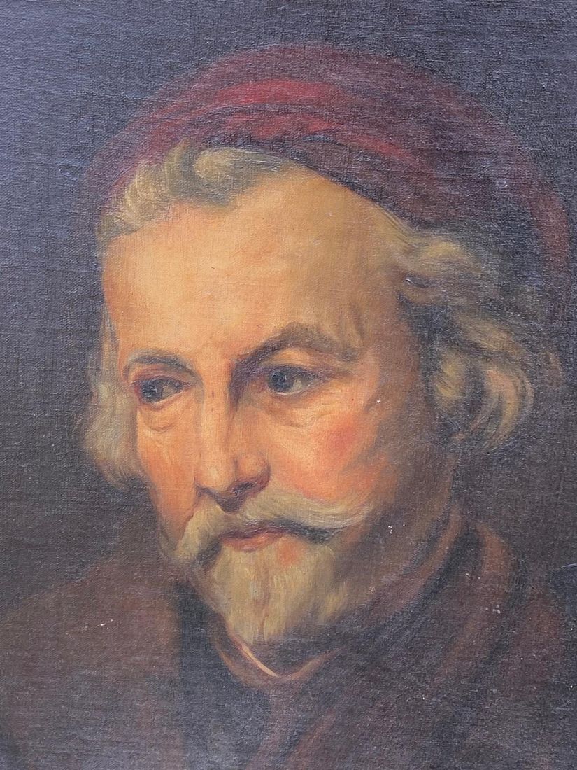 Porträtgemälde eines bärtigen Mannes mit roter Kappe, im vergoldeten klassizistischen Rahmen — Ansicht 3
