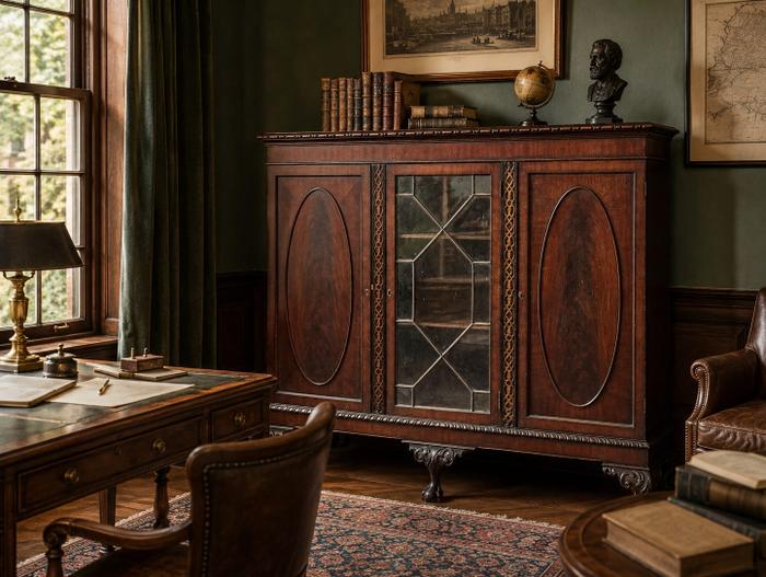 Mahagoni-Bücherschrank mit Krallenfüßen im Chippendale-Stil — Ansicht 1